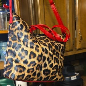Trendy Boutique Leopard Shoulder Bag with Red Straps